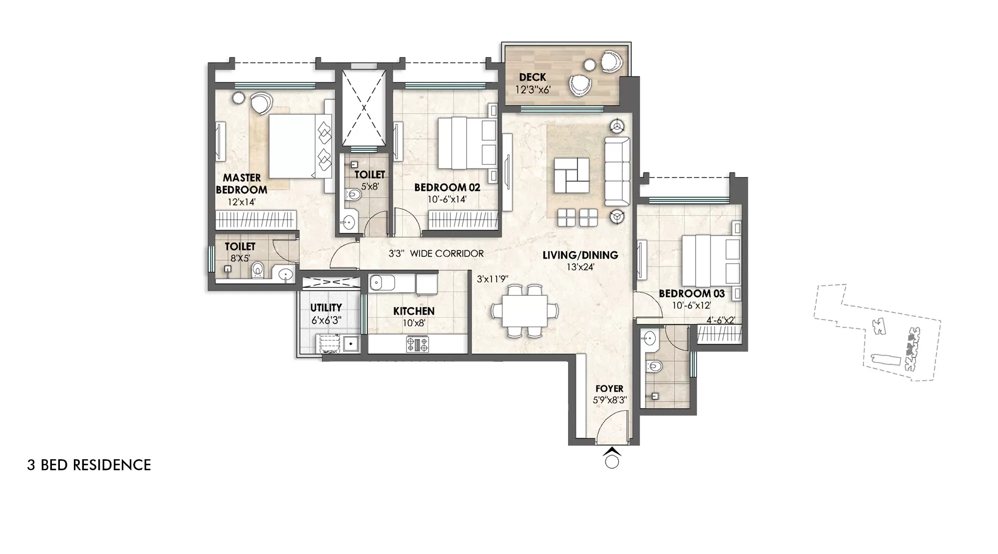 3 Bed Residence Floor Plan